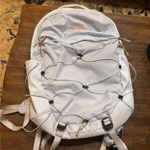 The North Face Borealis Luxe Backpack — Light Blue with Rose Gold Accents